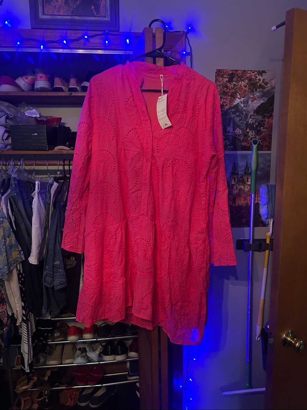 Bright Pink Eyelet mini dress